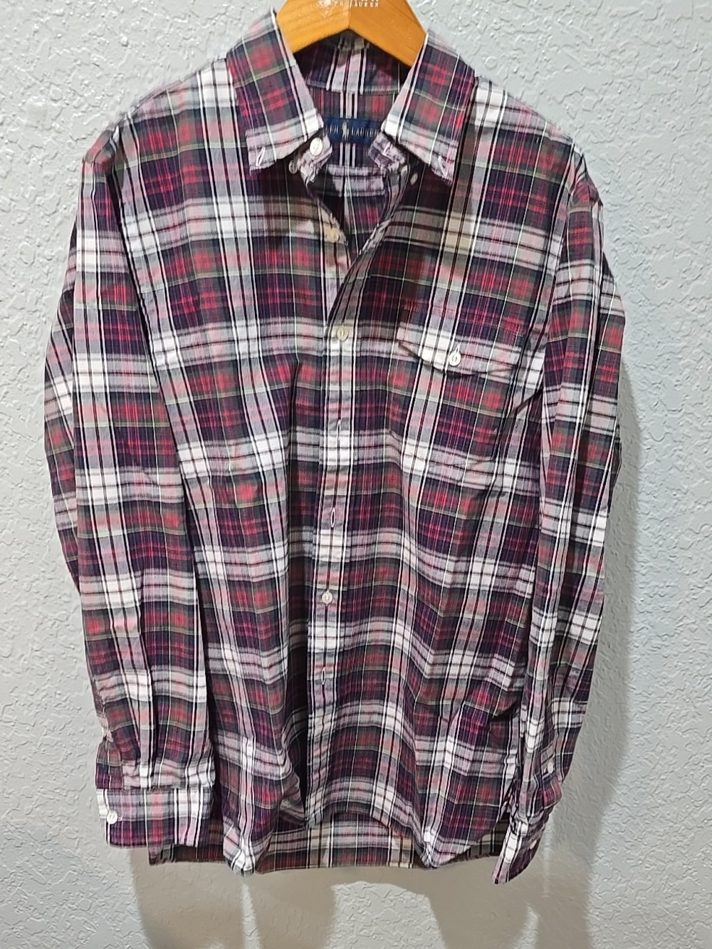 Ralph Lauren Men's Plaid Button-Down Shirt - Red & Blue